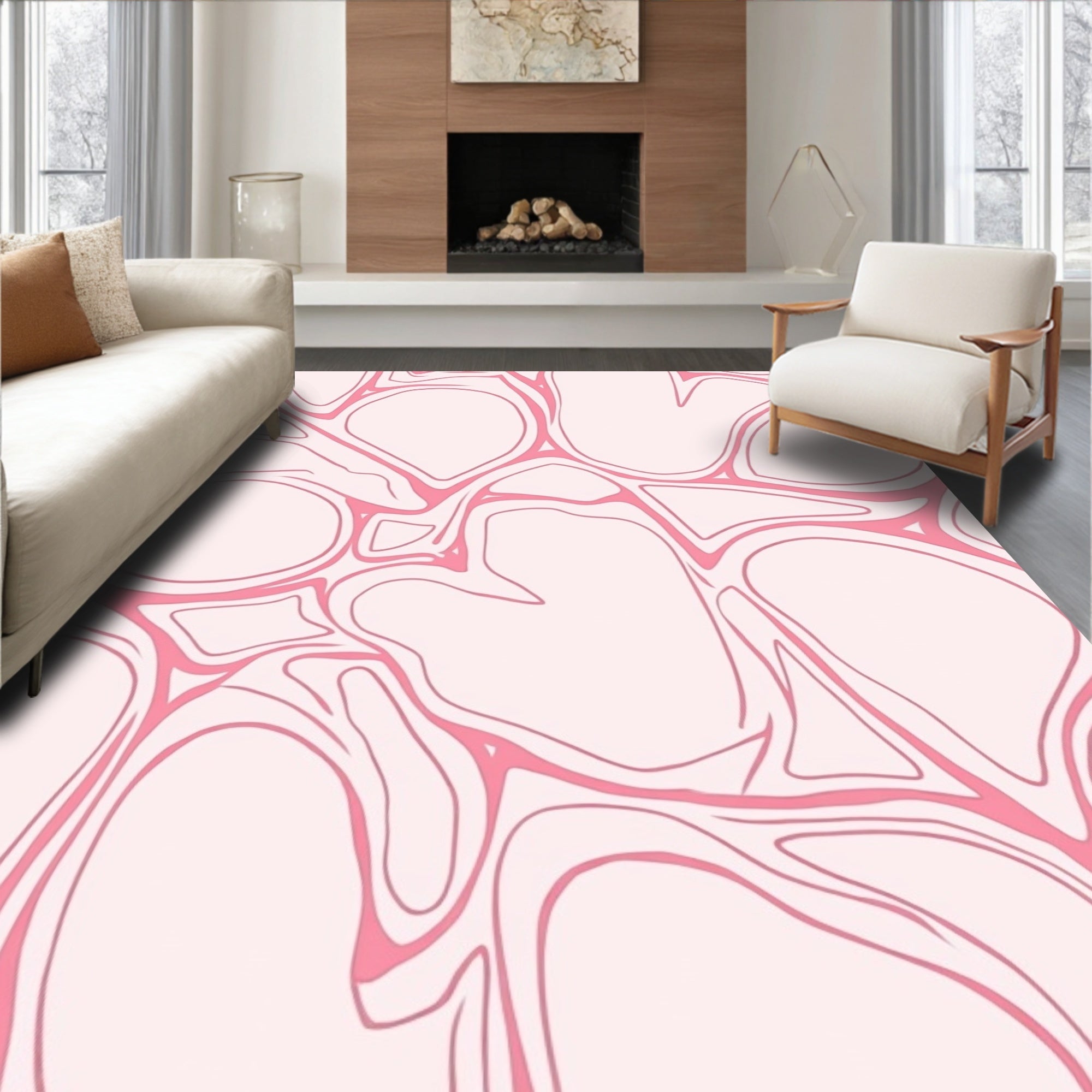 Pink Organic Flowing Lines Pattern Rug