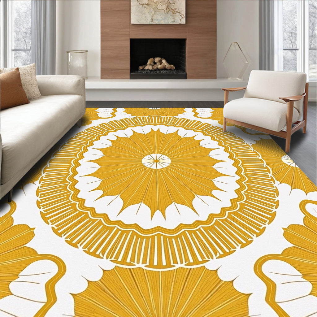 Golden Sunburst Mandala Pattern Rug