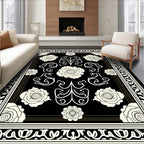 Black Garden Rose Filigree Rug