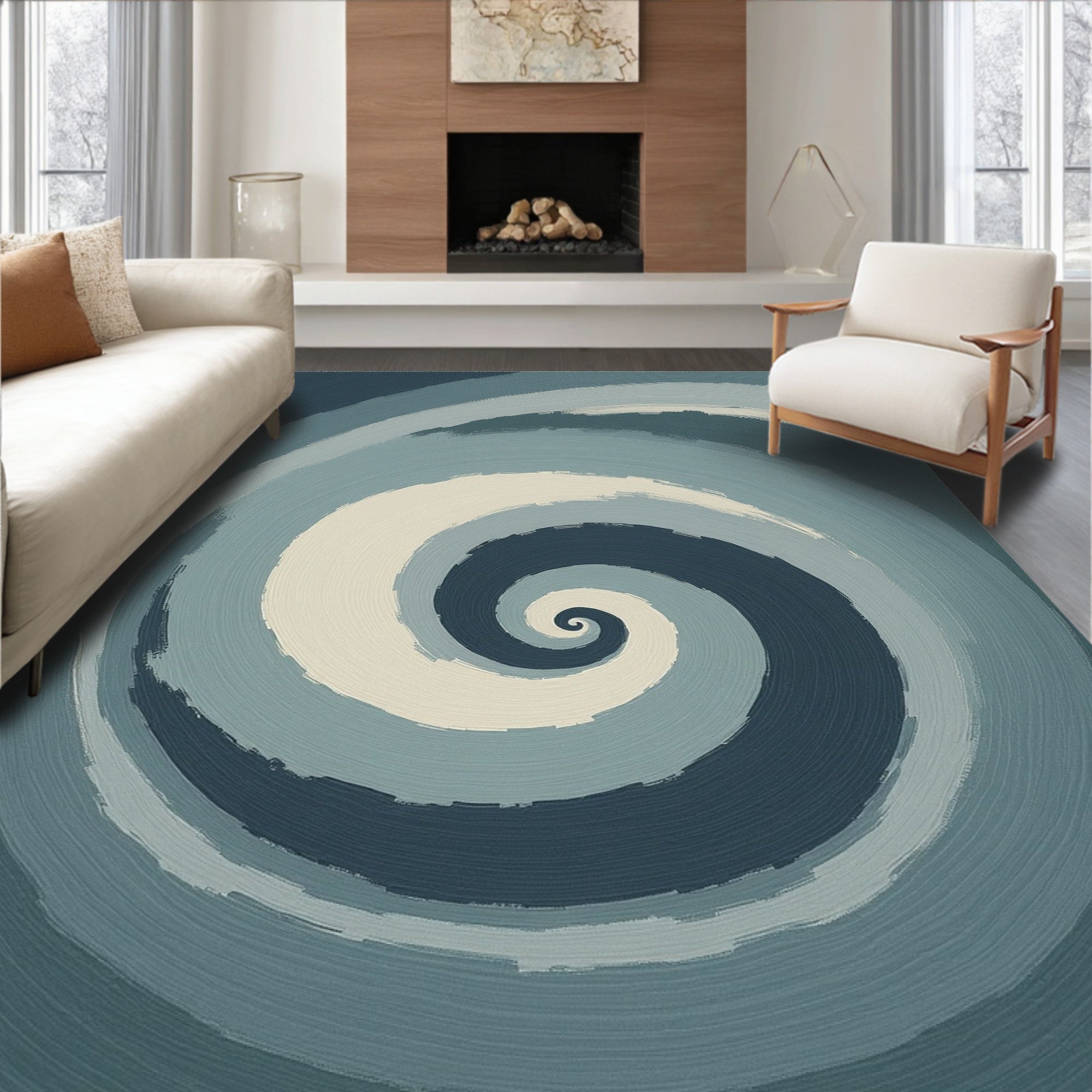 Abstract Swirls Deep Blue Pattern Rug
