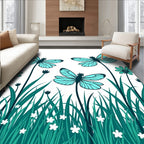 Aqua Dragonflies and Garden Whimsy Rug