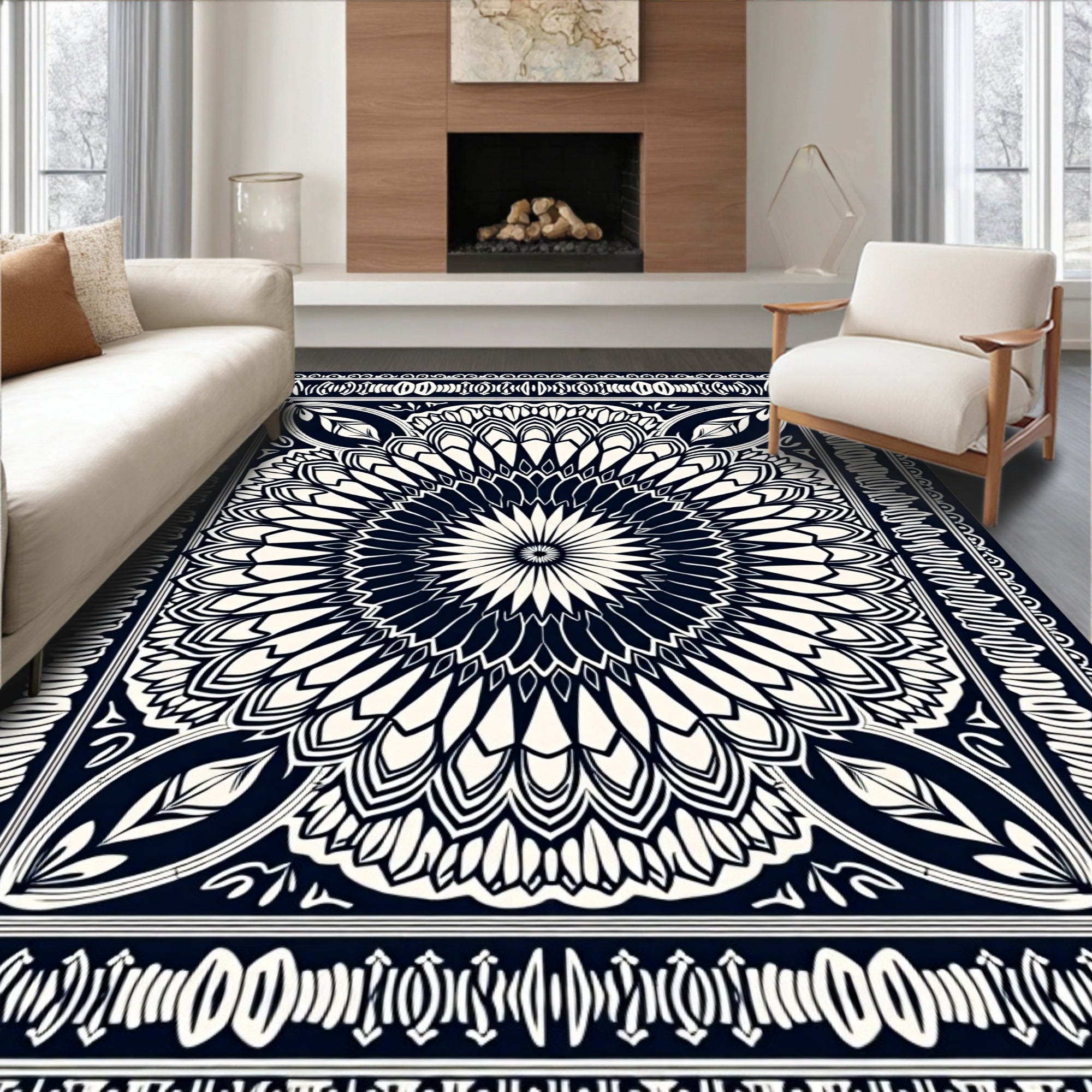 Intricate Mandala Floral Motif Rug