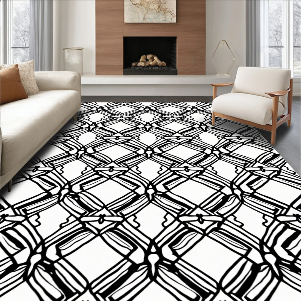 Abstract Black White Diamond Pattern Rug