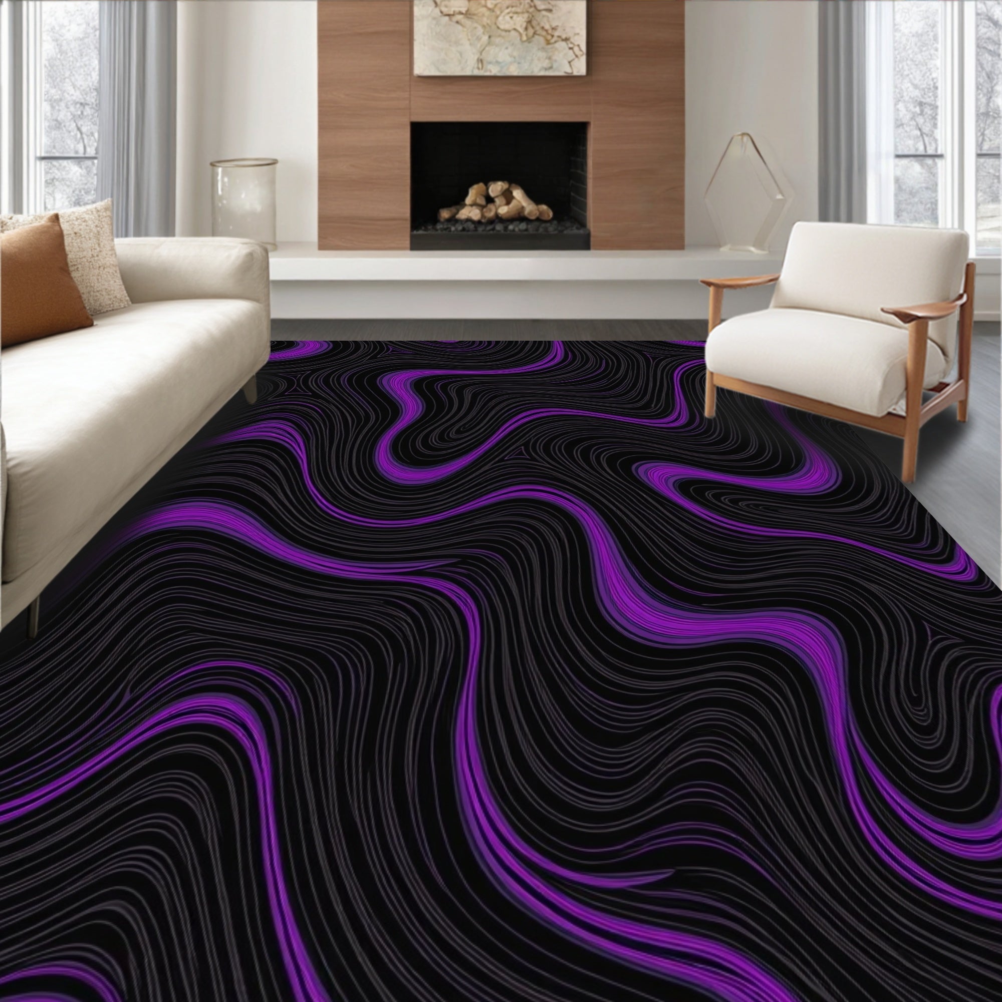 Bold Purple Swirl Abstract Rug