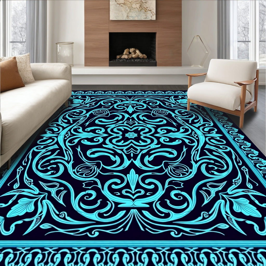Elegant Floral Swirls With Border Rug