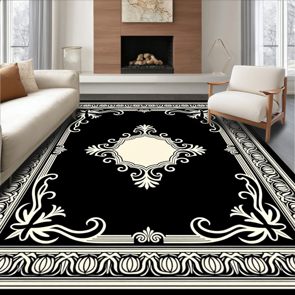 Vintage Floral Accent Black Rug