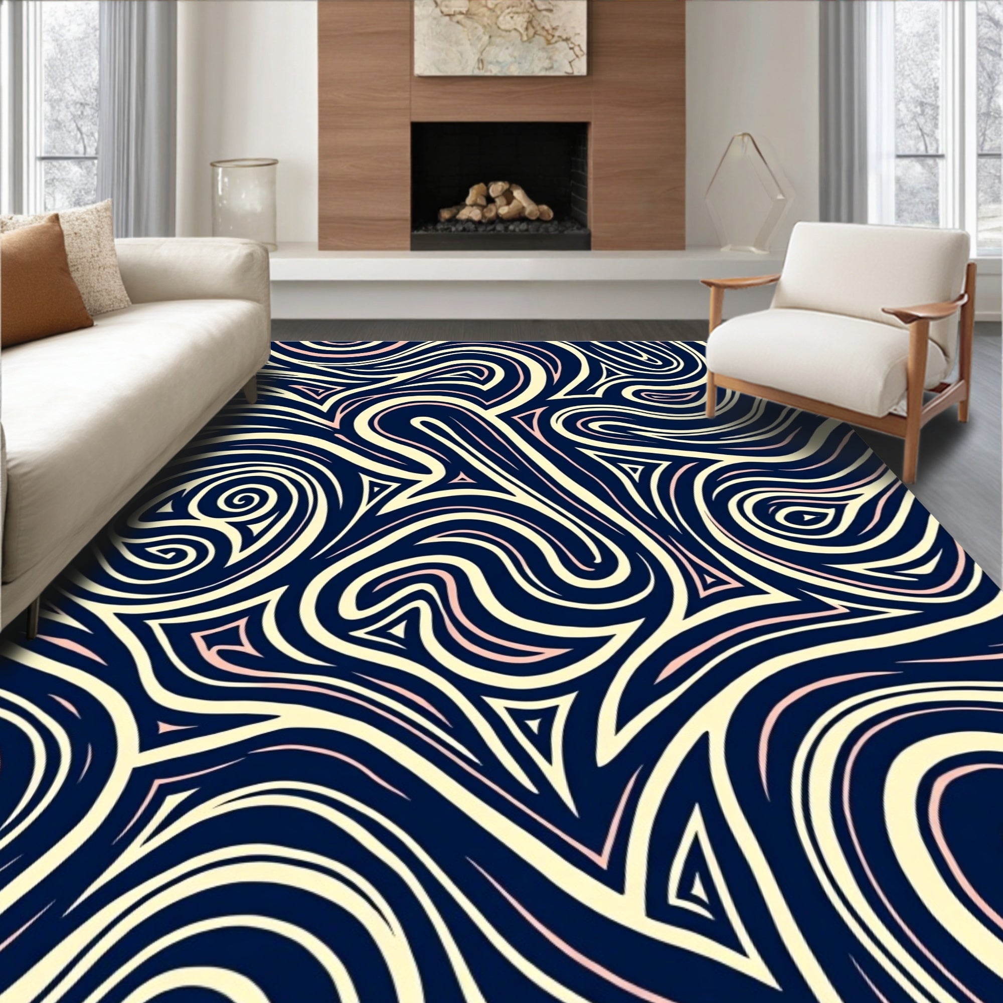 Abstract Swirls Triangles Pattern Rug
