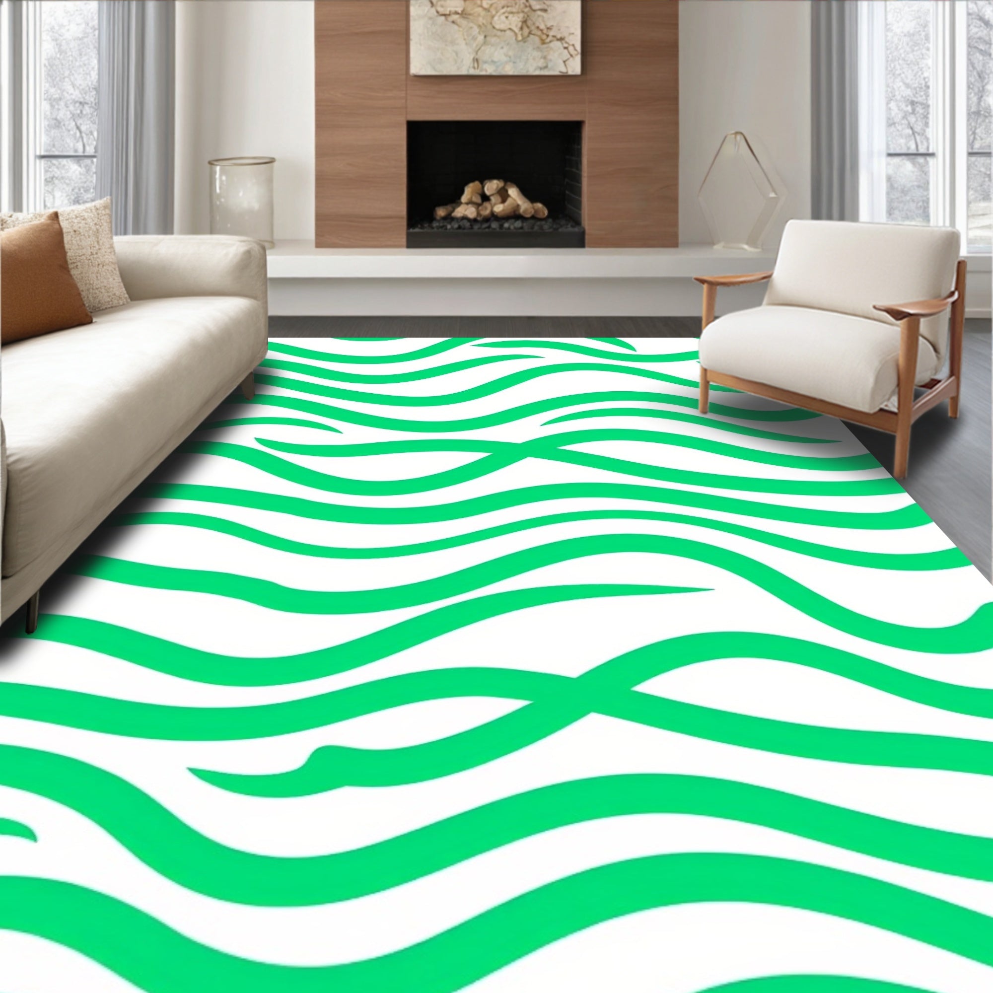 Green Flow Abstract Waves Rug