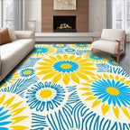 Bright Yellow Blue Daisy Burst Pattern Rug