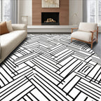 Bold Black White Line Art Pattern Rug