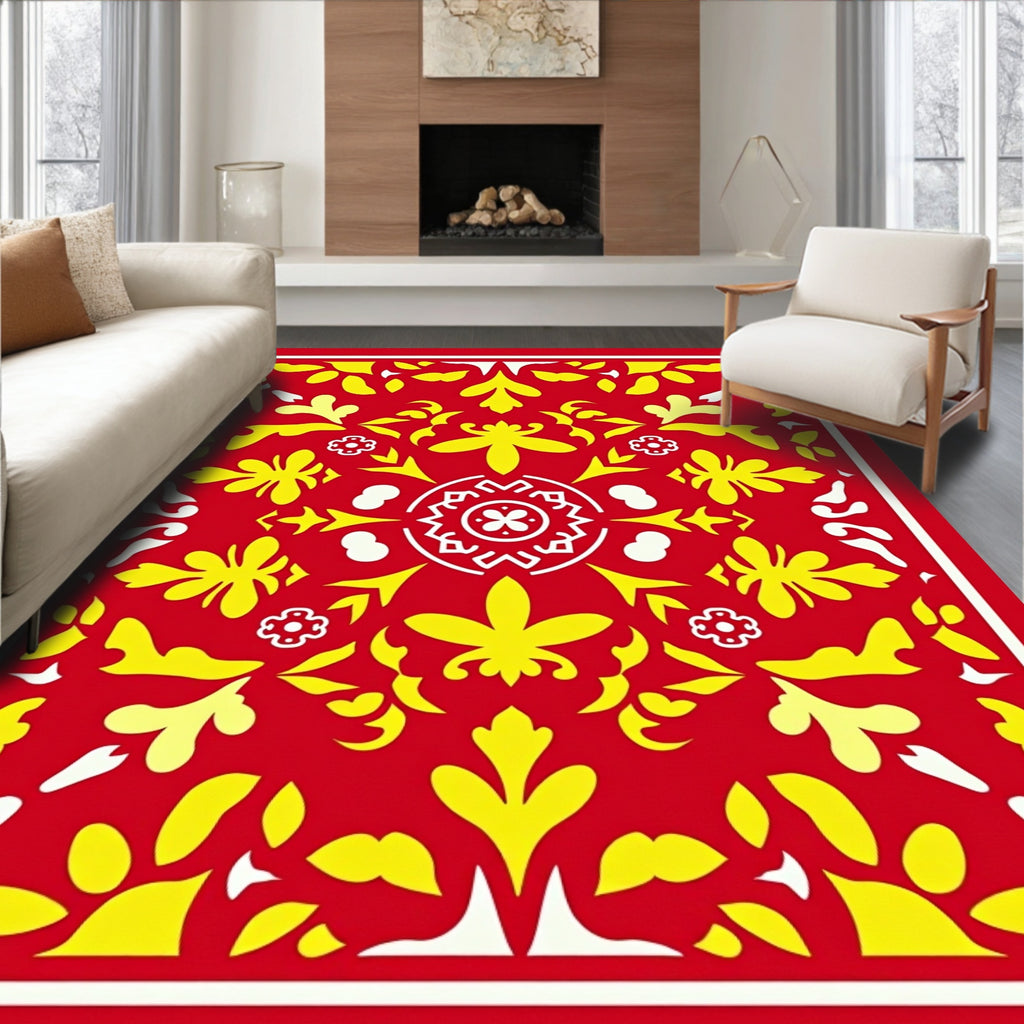 Vibrant Folk Floral Medallion Patterns Rug