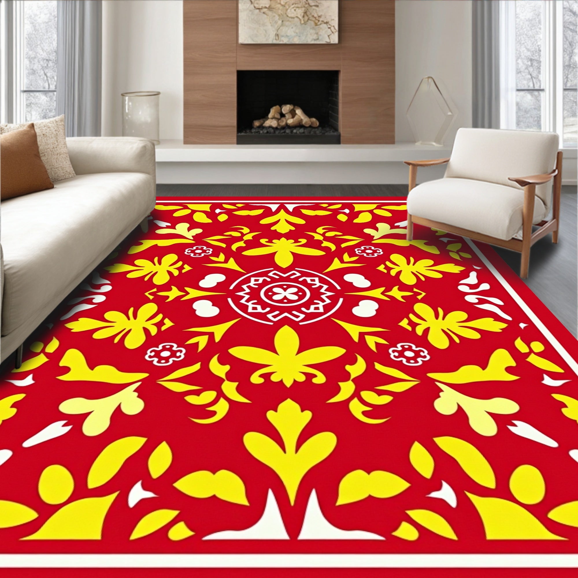Vibrant Folk Floral Medallion Patterns Rug