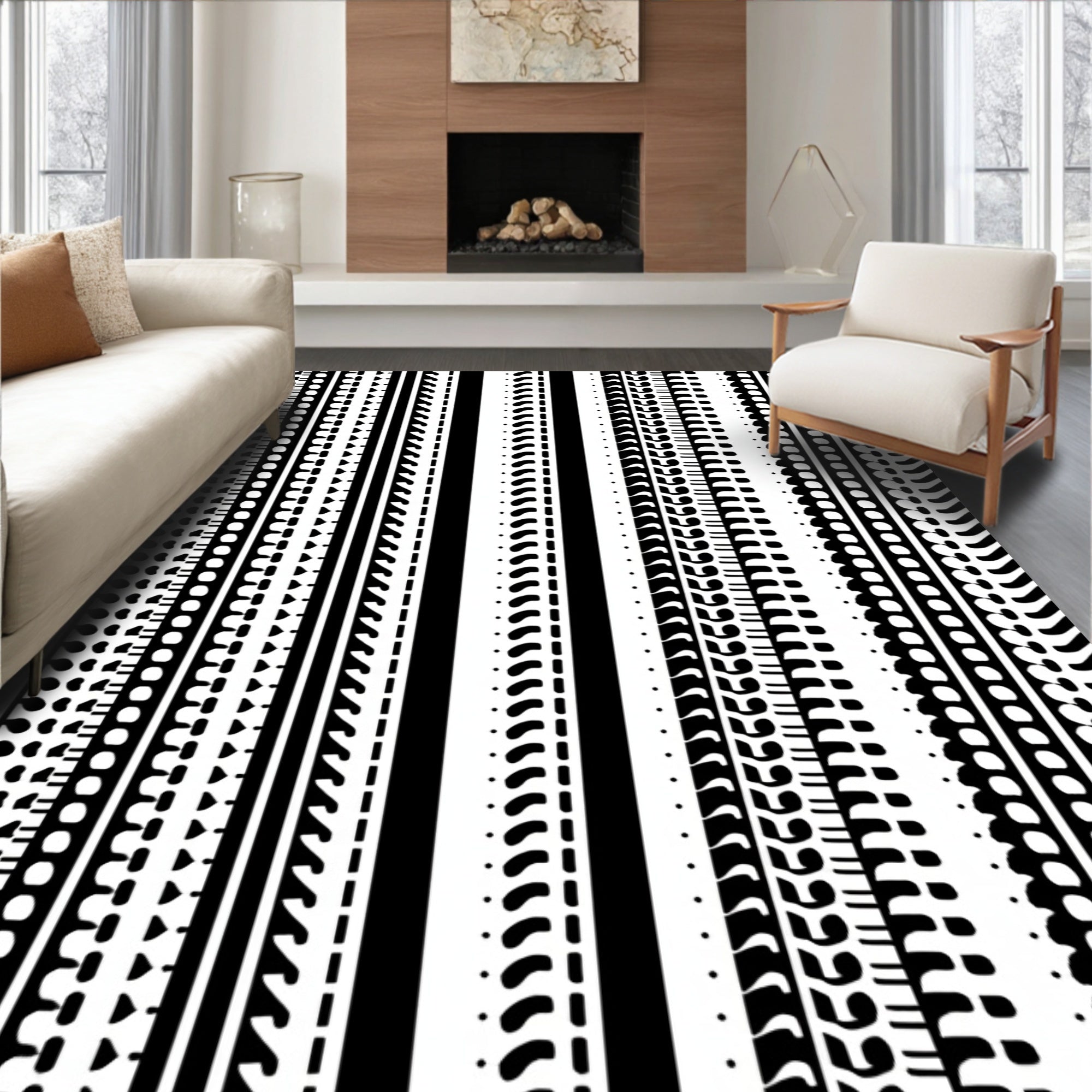 Abstract Black White Stripe Pattern Rug