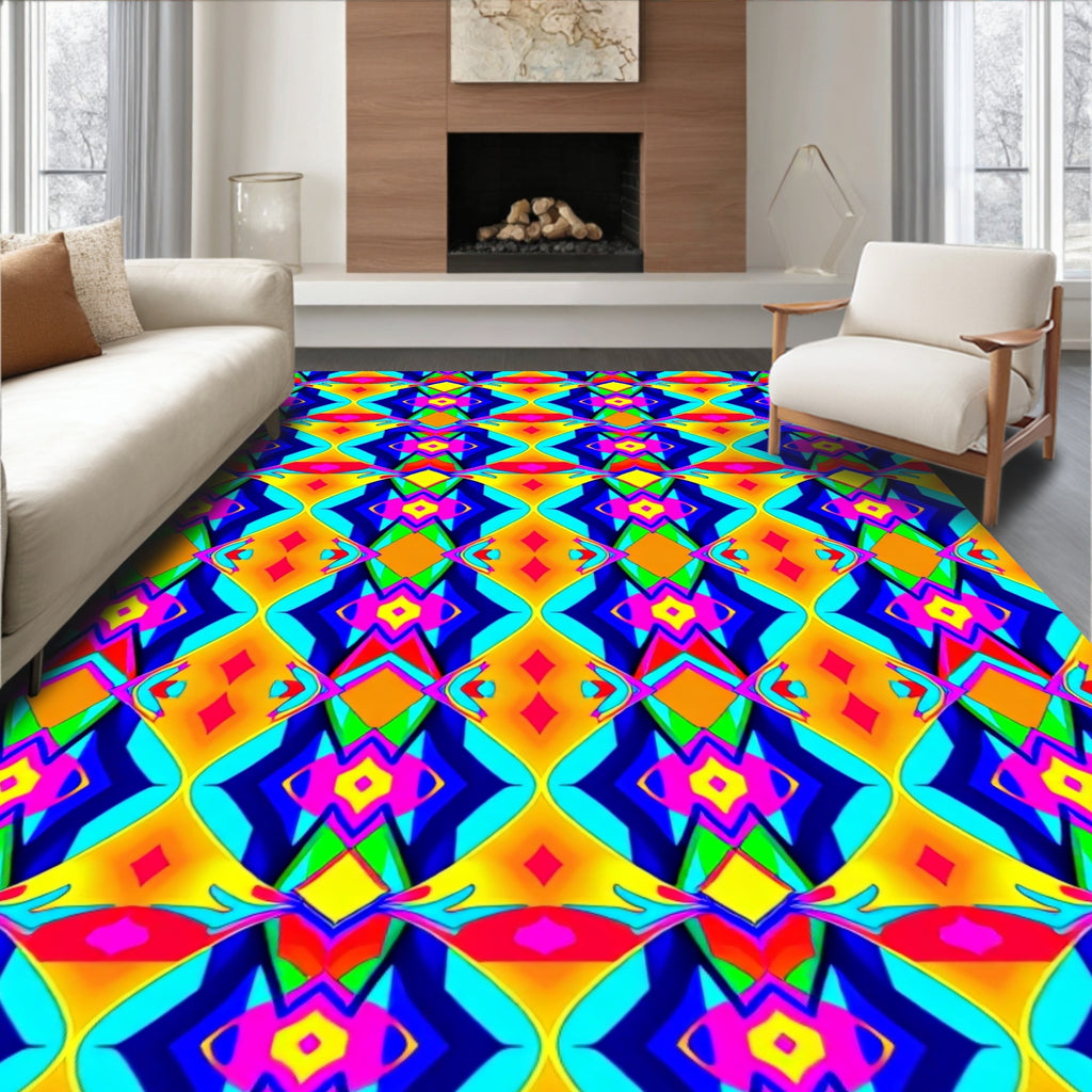 Vivid Geometric Diamond Pattern Design Rug