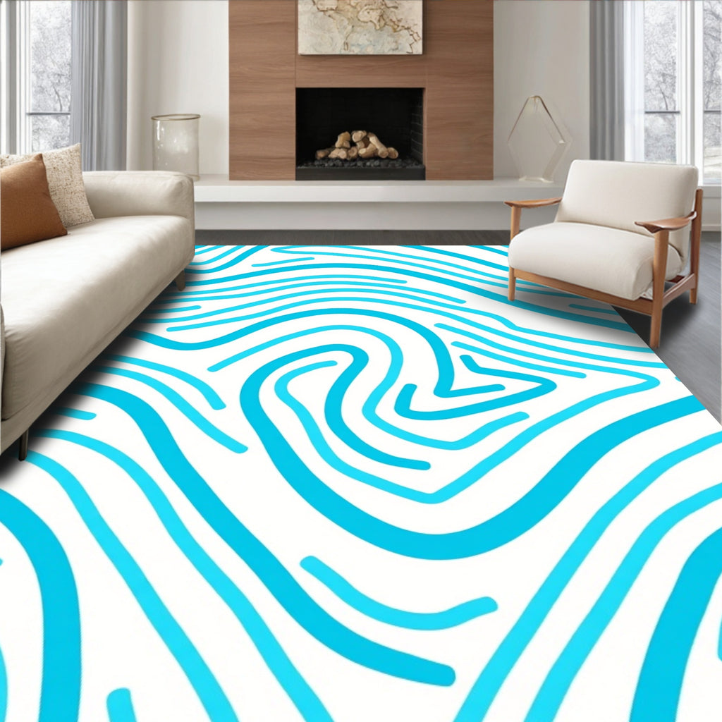 Aqua Wavy Lines Pattern Rug