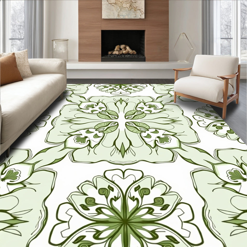 Green Floral Mandala Pattern Rug