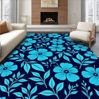 Bright Cyan Floral Dark Pattern Rug