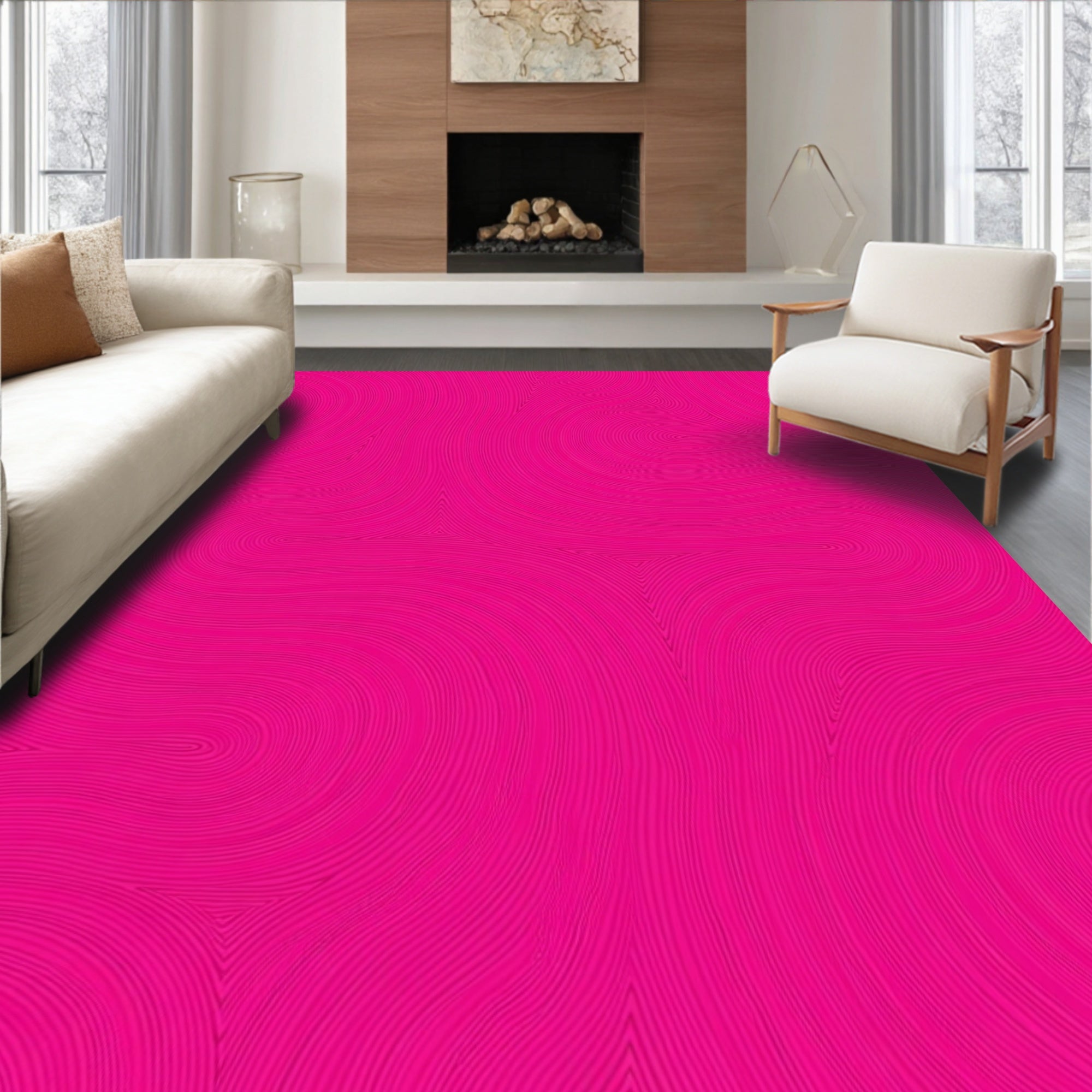 Vibrant Pink Swirls Pattern Design Rug