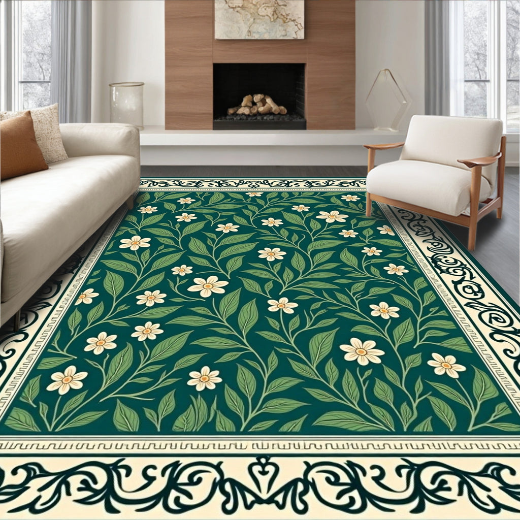 Dark Floral Vine Pattern Rug