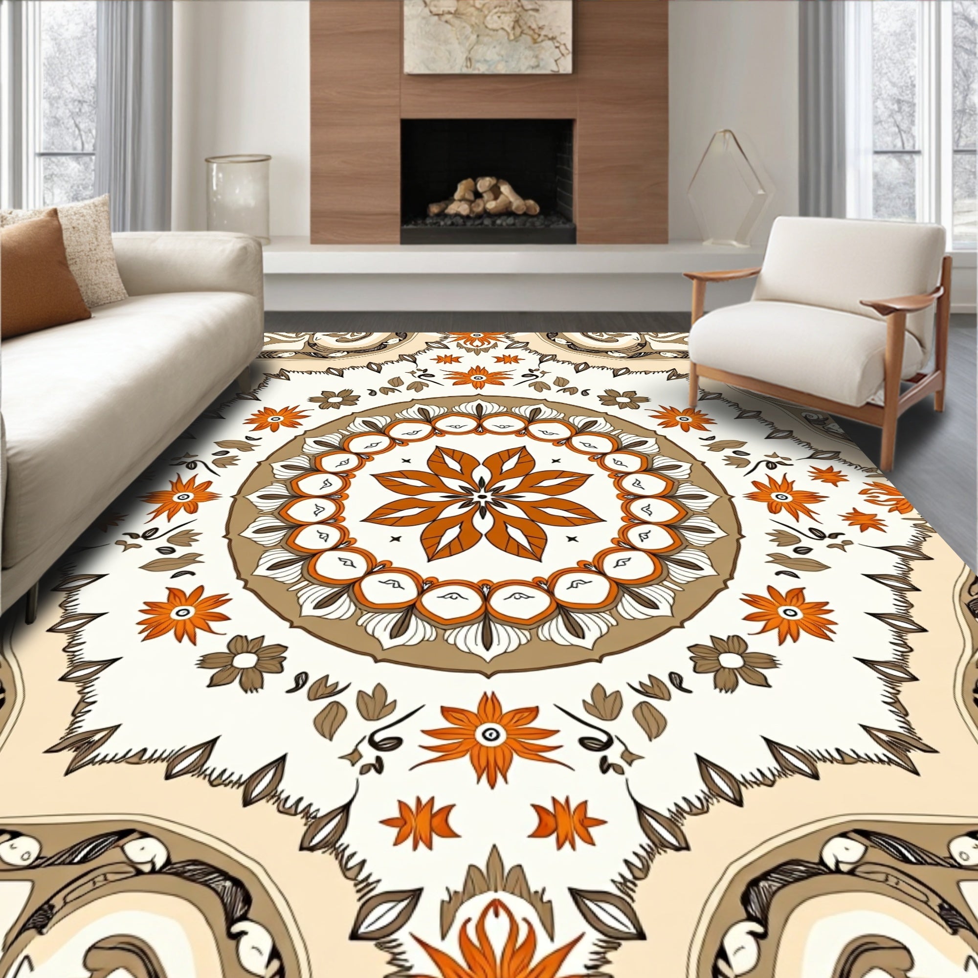 Mandala Floral Pattern With Earthy Tones Rug