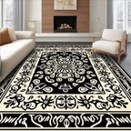 Bold Black Floral Medallion Rug