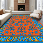 Vibrant Orange Blue Floral Scroll Area Rug