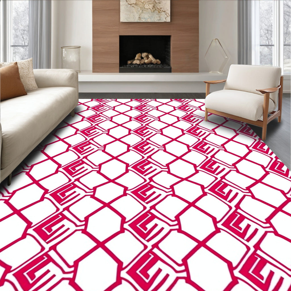Red Geometric Grid Pattern Rug