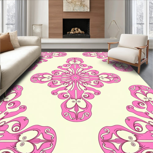Abstract Pink Floral Pattern Rug