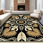 Elegant Gold Leaf Floral Motif Rug