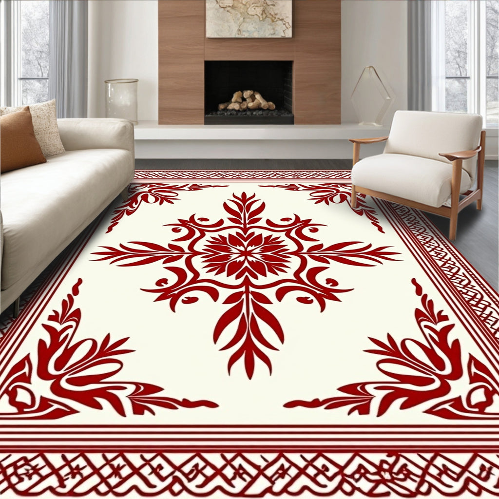 Crimson Vintage Floral Scroll Rug