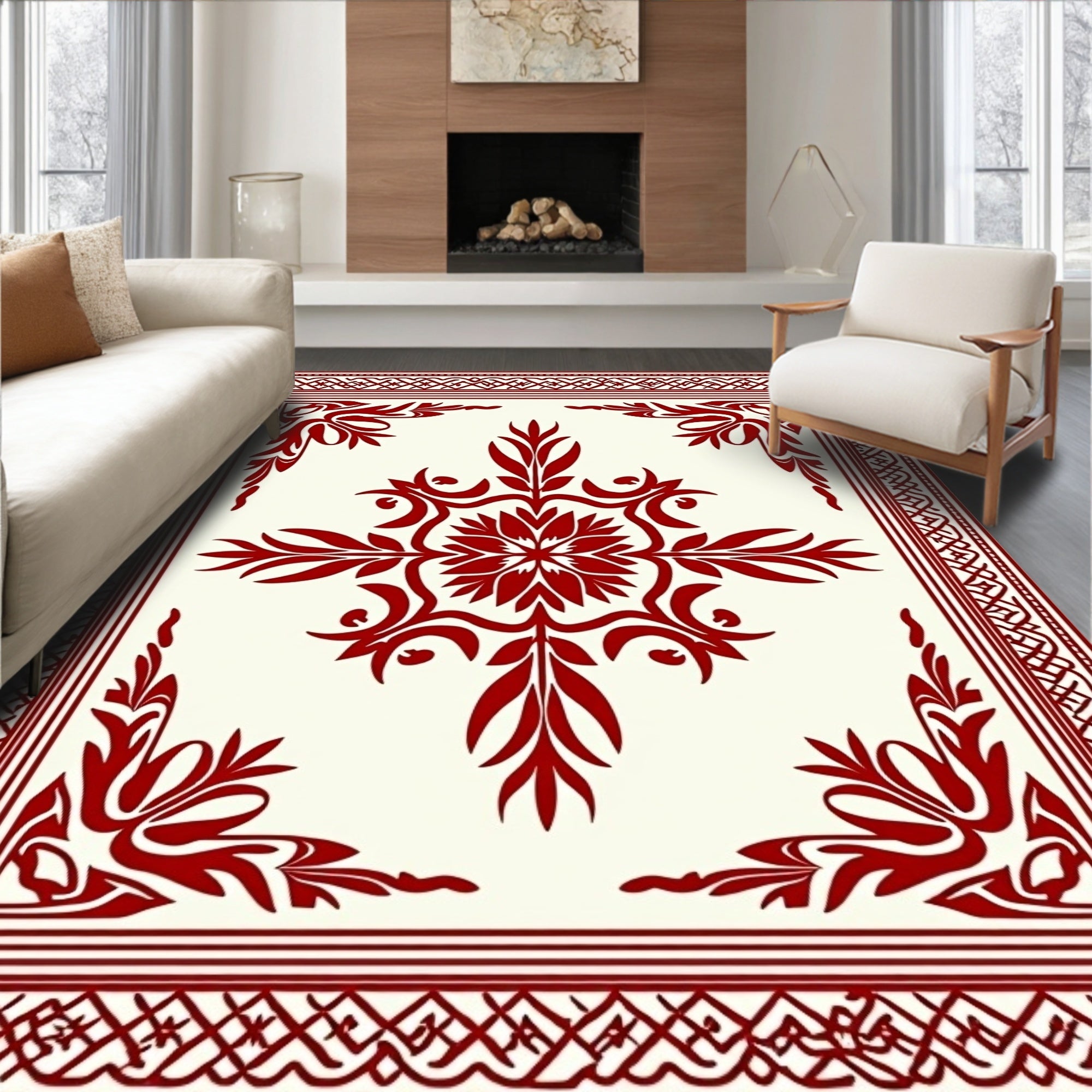 Crimson Vintage Floral Scroll Rug