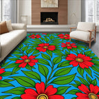Red Floral Vivid Blue Pattern Rug