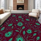 Emerald Peacock Feather Vine Pattern Rug