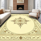Cream Brown Ornate Floral Medallion Rug