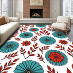 Floral Spray Pattern with Teal Red Blooms Rug