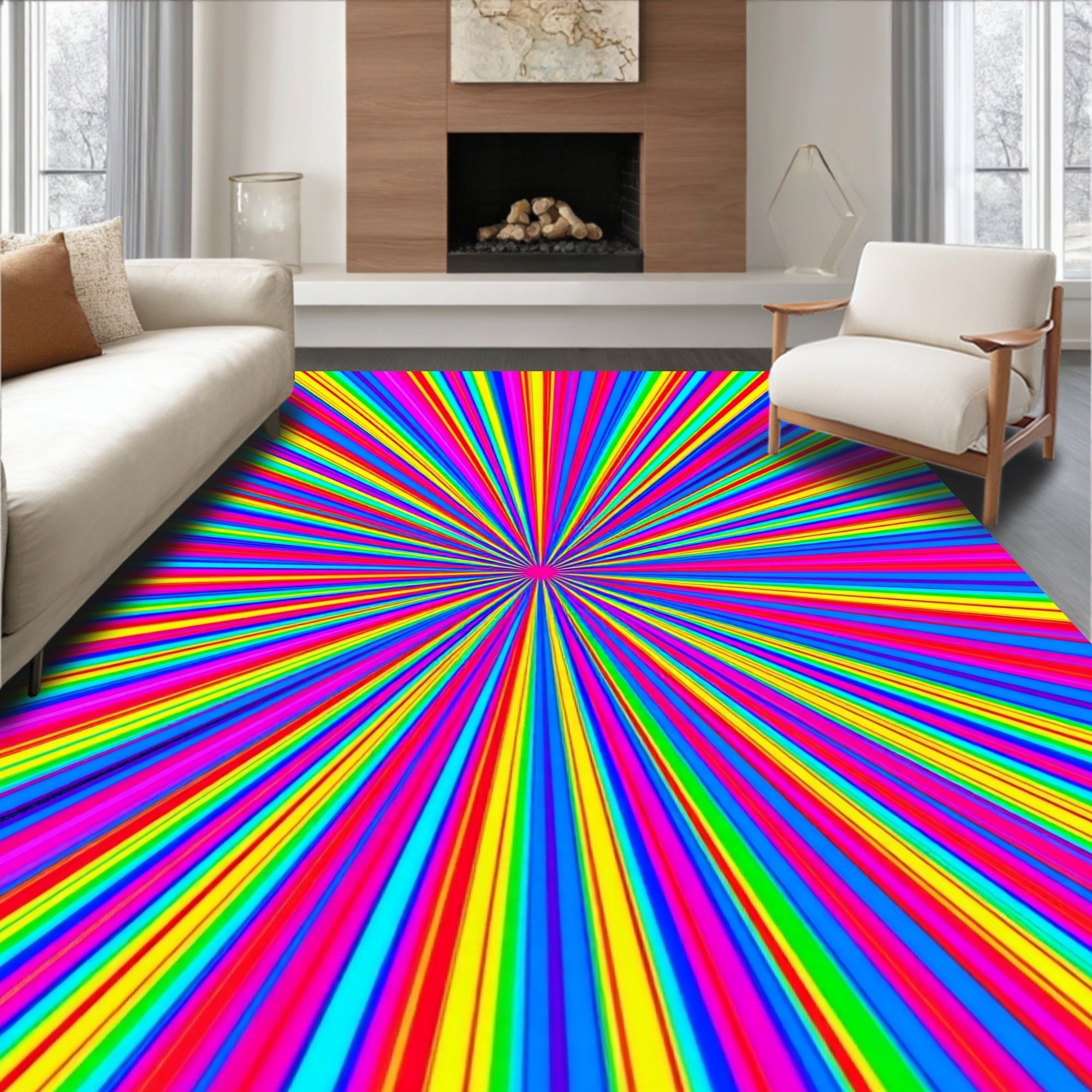 Vibrant Rainbow Sunburst Pattern Rug