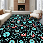 Whimsical Butterfly Floral Swirl Pattern Rug