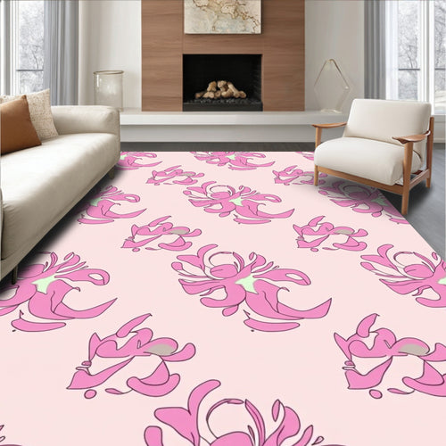 Abstract Pink Floral Pattern Rug