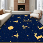 Golden Reindeer Sleigh Night Sky Pattern Rug
