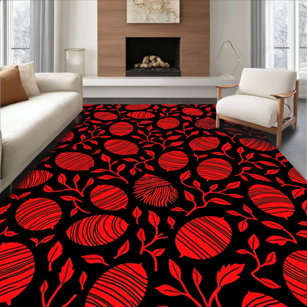Bold Red Oval Floral Branches Rug