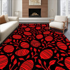 Bold Red Oval Floral Branches Rug