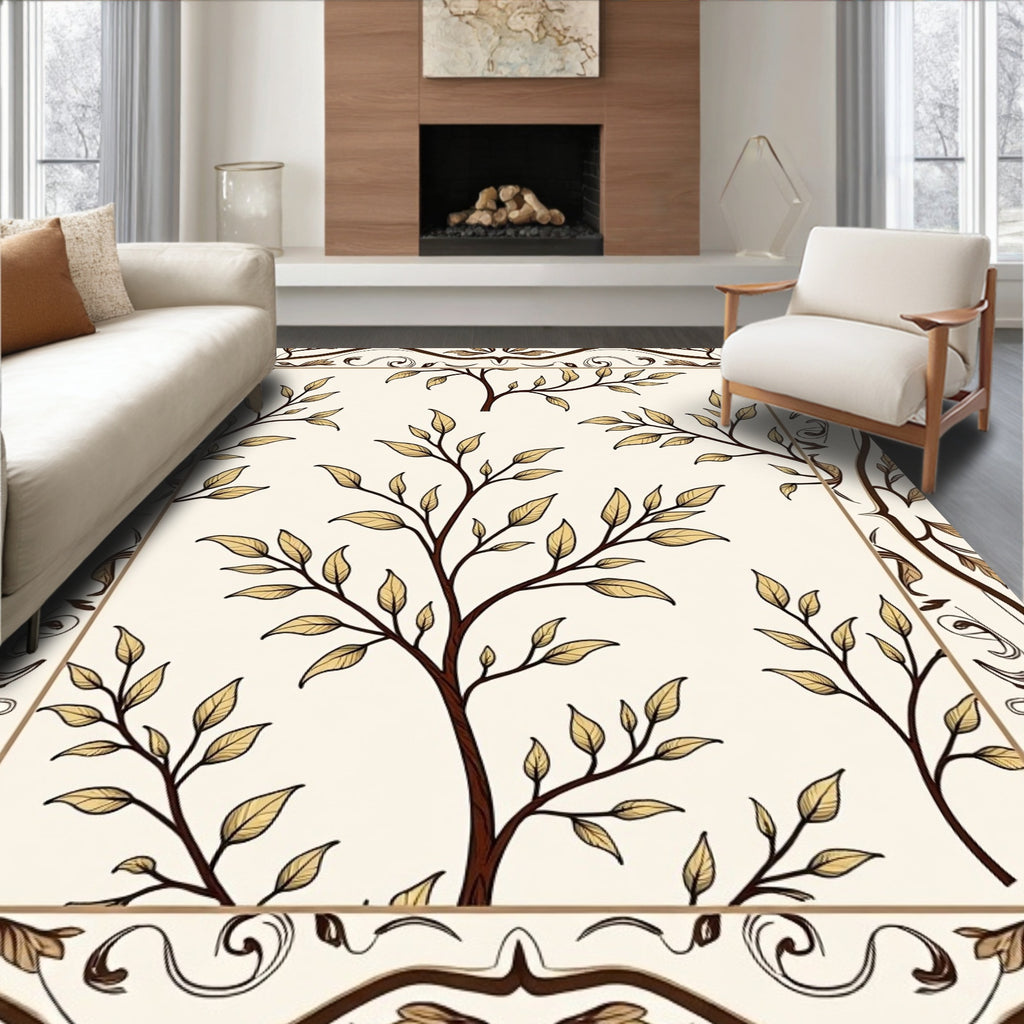 Nature Inspired Leafy Branch Pattern Rug