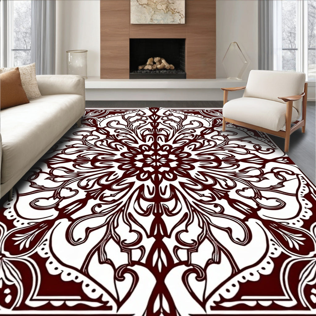 Dark Red Floral Mandala Harmony Rug