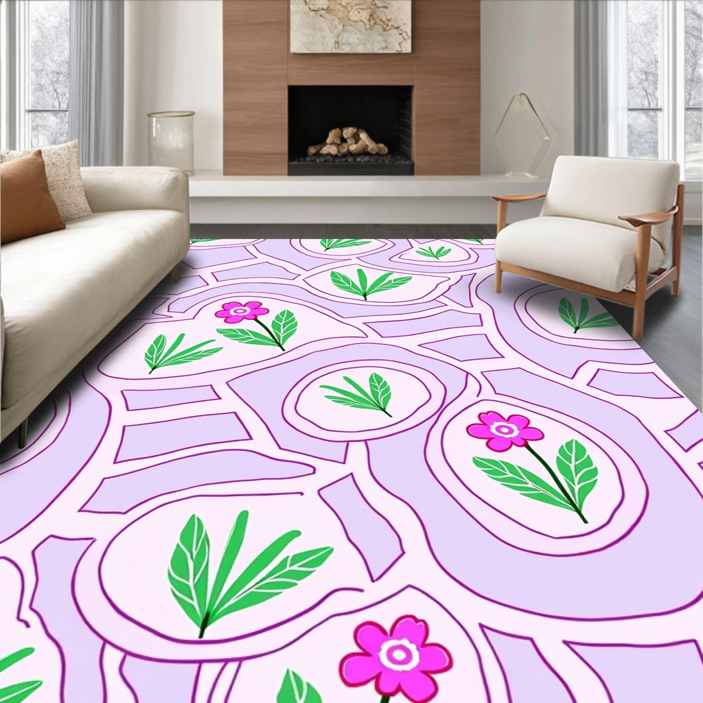 Floral And Leaf Patterned Rug