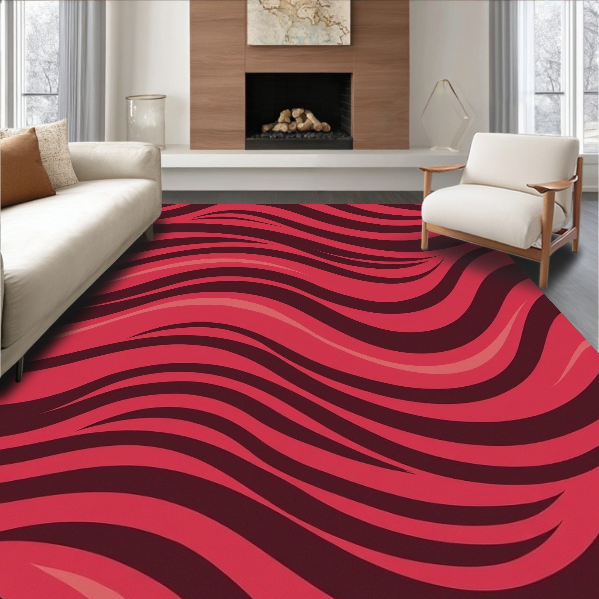 Crimson Flowing Wave Pattern Rug