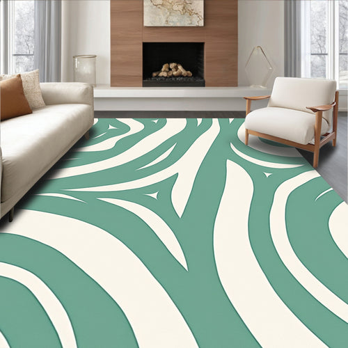 Abstract Flowing Cream and Teal Design Rug
