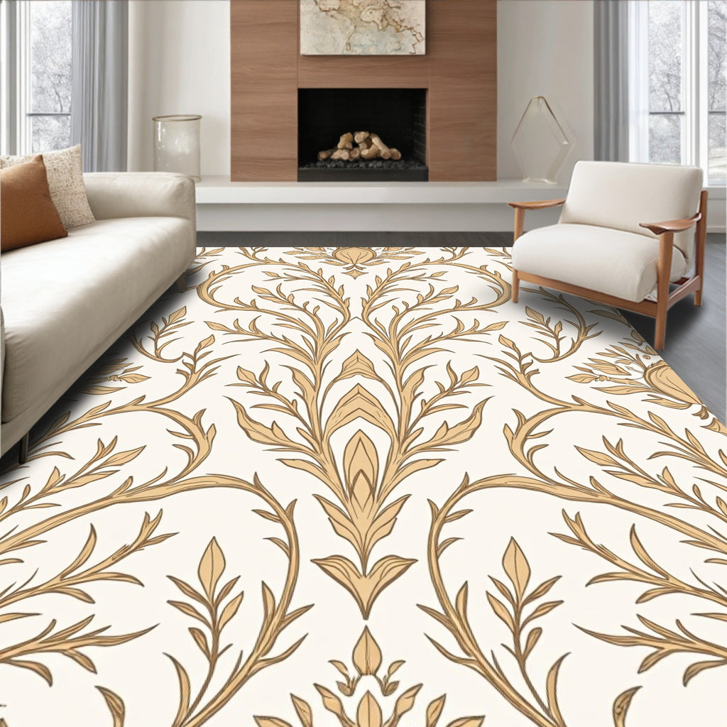 Golden Laurel Floral Art Nouveau Pattern Rug
