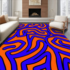 Bold Blue Orange Abstract Swirl Pattern Rug