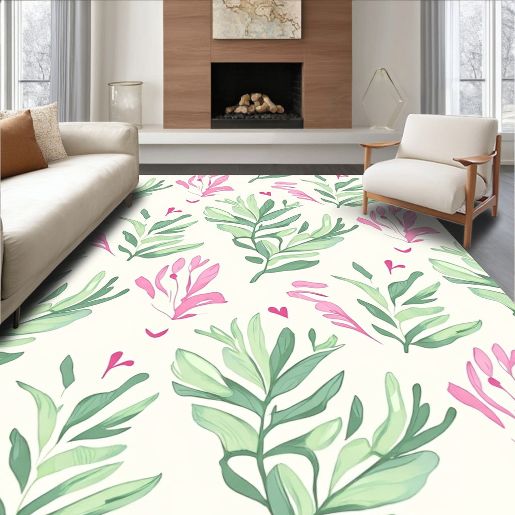 Whimsical Botanical Floral Pattern Rug