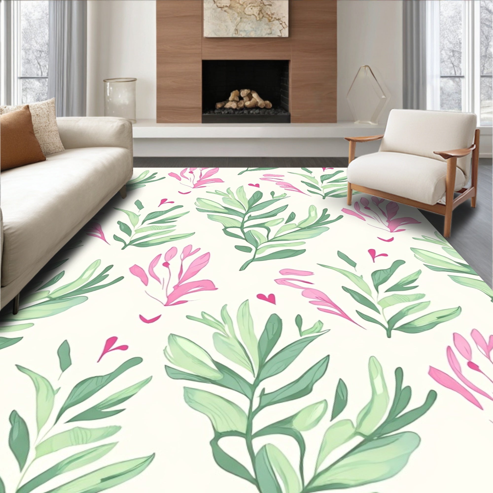 Whimsical Botanical Floral Pattern Rug